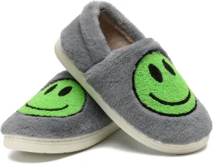 Smile Face Slippers,Retro Soft Plush Smile Fleece Lined House Shoes for Women Fuzzy Memory Foam Closed Back Slippers Anti Skid TPR Soft Sole