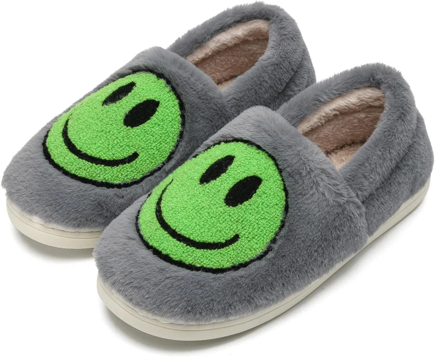 Smile Face Slippers,Retro Soft Plush Smile Fleece Lined House Shoes for Women Fuzzy Memory Foam Closed Back Slippers Anti Skid TPR Soft Sole