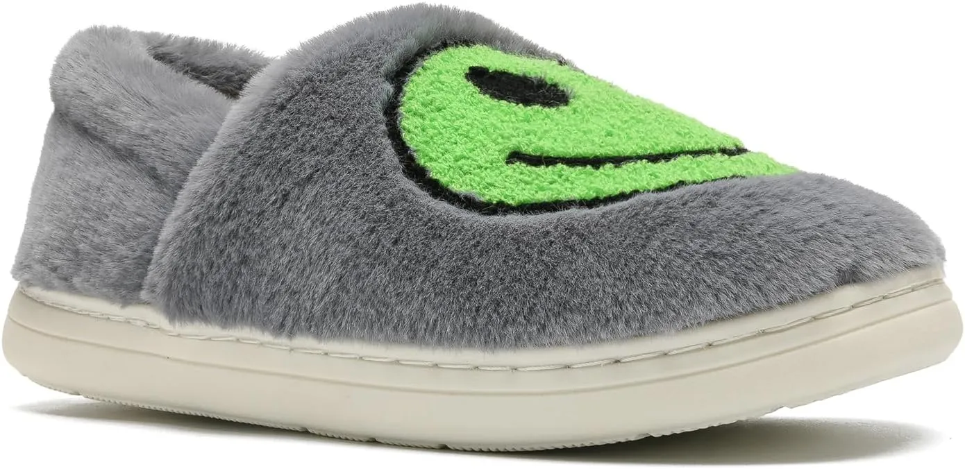 Smile Face Slippers,Retro Soft Plush Smile Fleece Lined House Shoes for Women Fuzzy Memory Foam Closed Back Slippers Anti Skid TPR Soft Sole