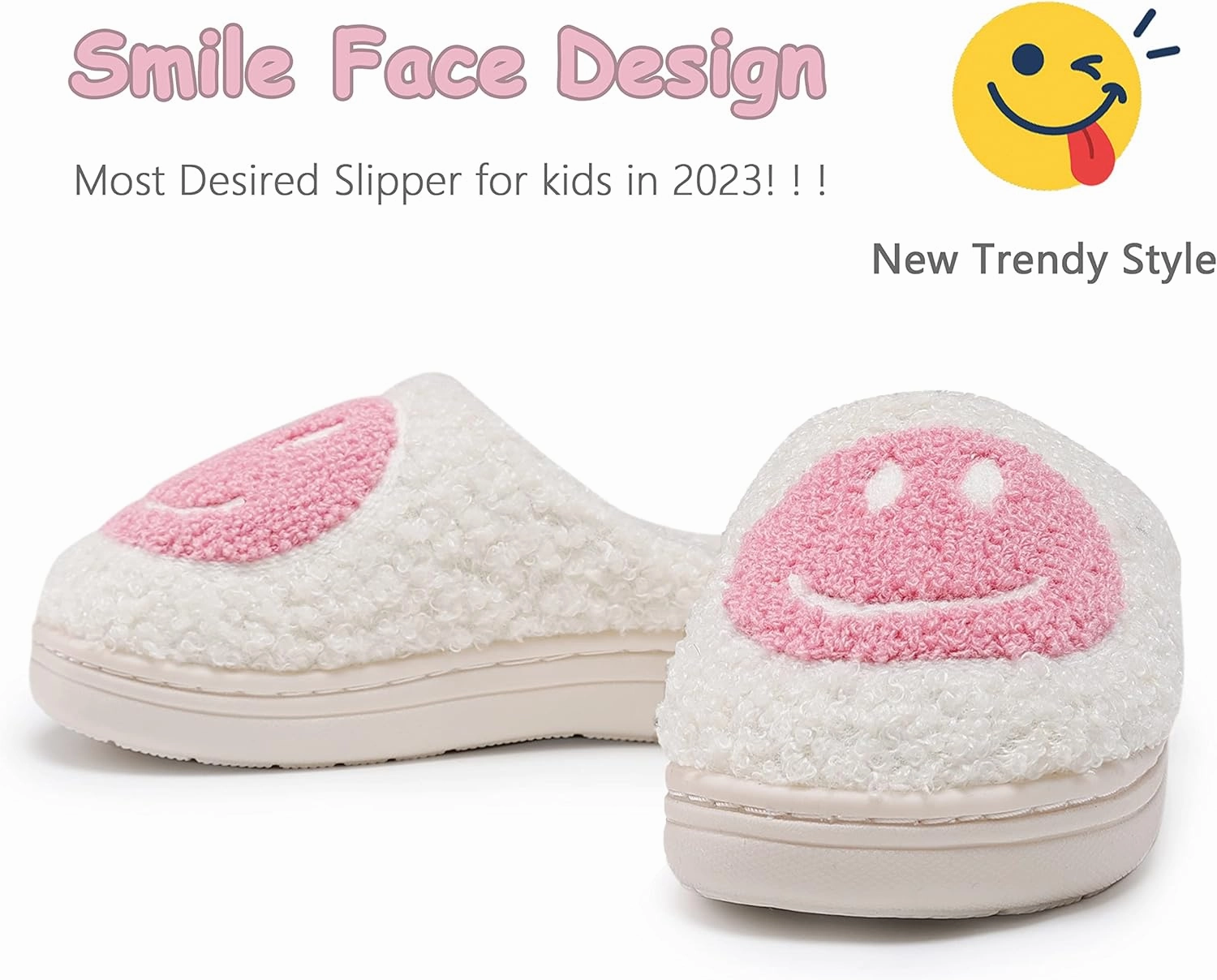 Smile Face Kids Happy Face Soft Plush Warm Slipper Anti-Slip Winter Fluffy House Shoes Soft Memory Foam Comfort Cotton Slippers Indoor and Outdoor