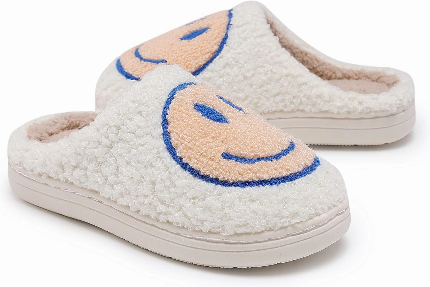 Smile Face Kids Happy Face Soft Plush Warm Slipper Anti-Slip Winter Fluffy House Shoes Soft Memory Foam Comfort Cotton Slippers Indoor and Outdoor
