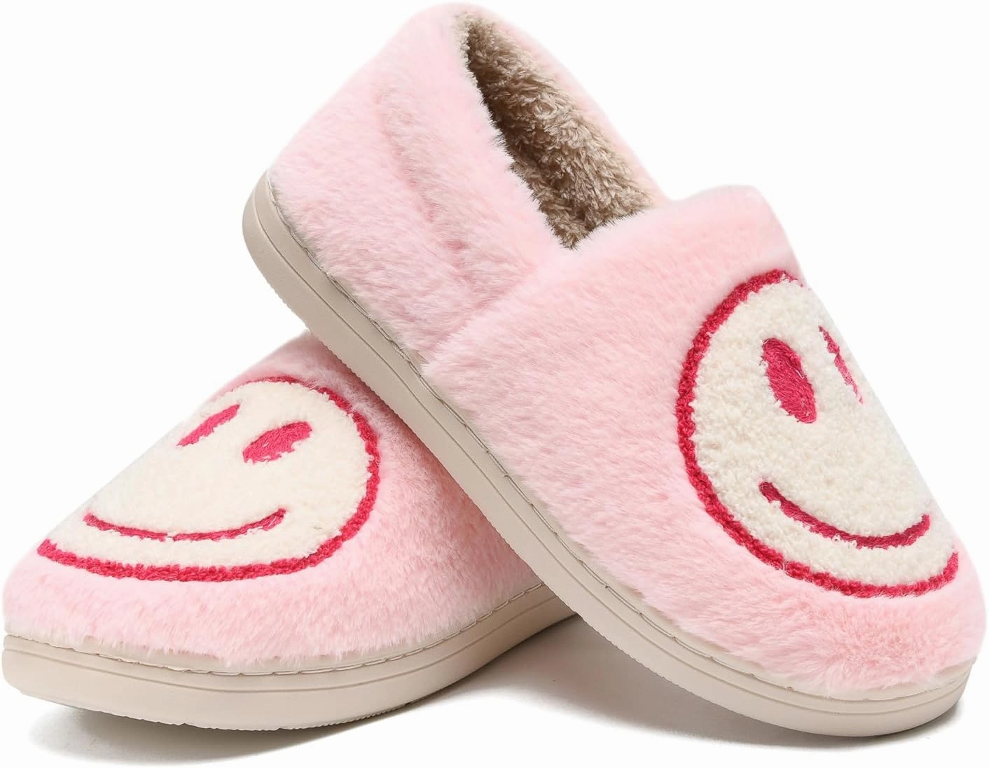 Smile Face Slippers,Retro Soft Plush Smile Fleece Lined House Shoes for Women Fuzzy Memory Foam Closed Back Slippers Anti Skid TPR Soft Sole