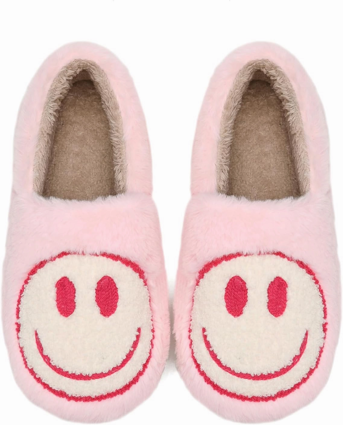 Smile Face Slippers,Retro Soft Plush Smile Fleece Lined House Shoes for Women Fuzzy Memory Foam Closed Back Slippers Anti Skid TPR Soft Sole