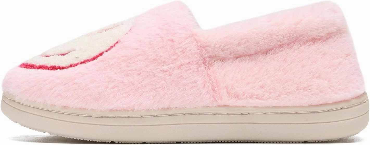 Smile Face Slippers,Retro Soft Plush Smile Fleece Lined House Shoes for Women Fuzzy Memory Foam Closed Back Slippers Anti Skid TPR Soft Sole