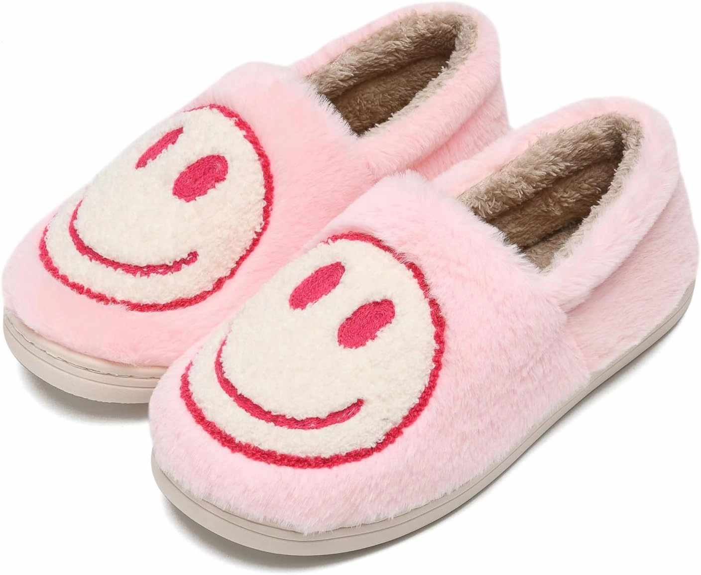 Smile Face Slippers,Retro Soft Plush Smile Fleece Lined House Shoes for Women Fuzzy Memory Foam Closed Back Slippers Anti Skid TPR Soft Sole