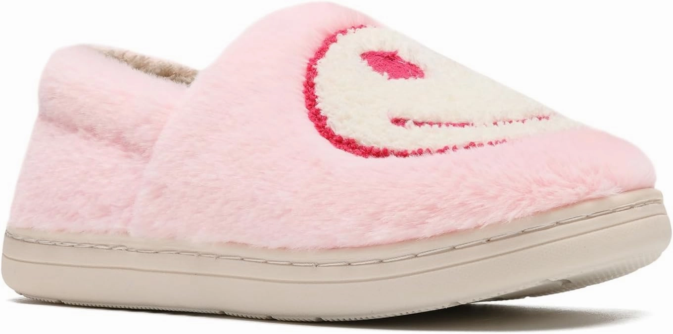 Smile Face Slippers,Retro Soft Plush Smile Fleece Lined House Shoes for Women Fuzzy Memory Foam Closed Back Slippers Anti Skid TPR Soft Sole