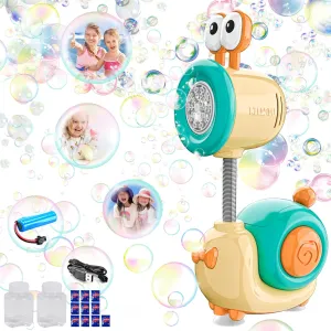 Snail Automatic Rechargeable Bubble Machine for Boys and Girls Gift Aged 3 , Bubble Maker Gun with Lighting, Fantasy Bubble Wand with Bubble Refill Solution, Party Birthday Gift for Kids (Yellow)