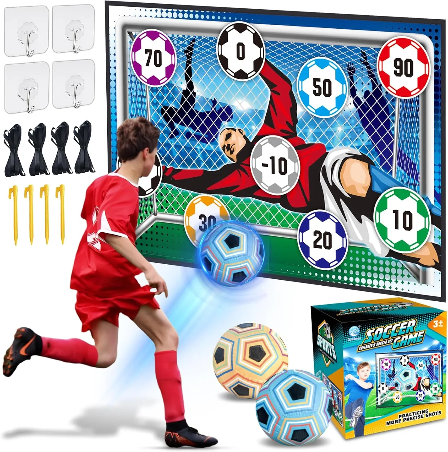Soccer Ball Game Set for Boys & Girls, Soccer Game Target Toss Indoor Outdoor Backyard, Soccer Ball Set with 2 Soccers, 1 Foldable Flannel Goals, Soccer Birthday Gift for 3-12 Kids Game