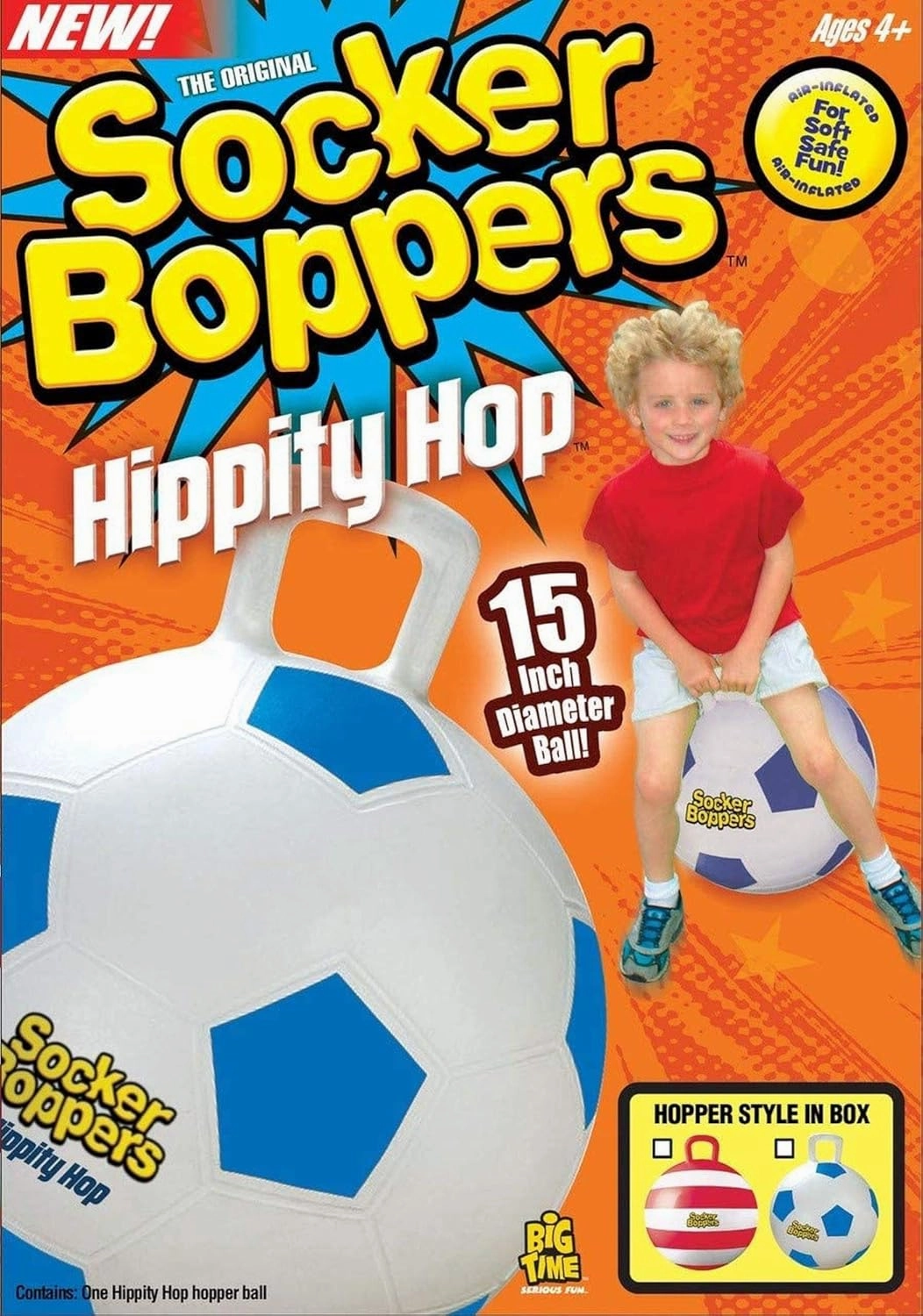 Socker Boppers Hippity Hopper Ball, Inflatable Jump Balance 15” Ball for Kids, Soccer, Indoor and Outdoor Fun, Durable Heavy Gauge Vinyl, EZ Grip Handle, Promotes Balance-Coordination-Strength