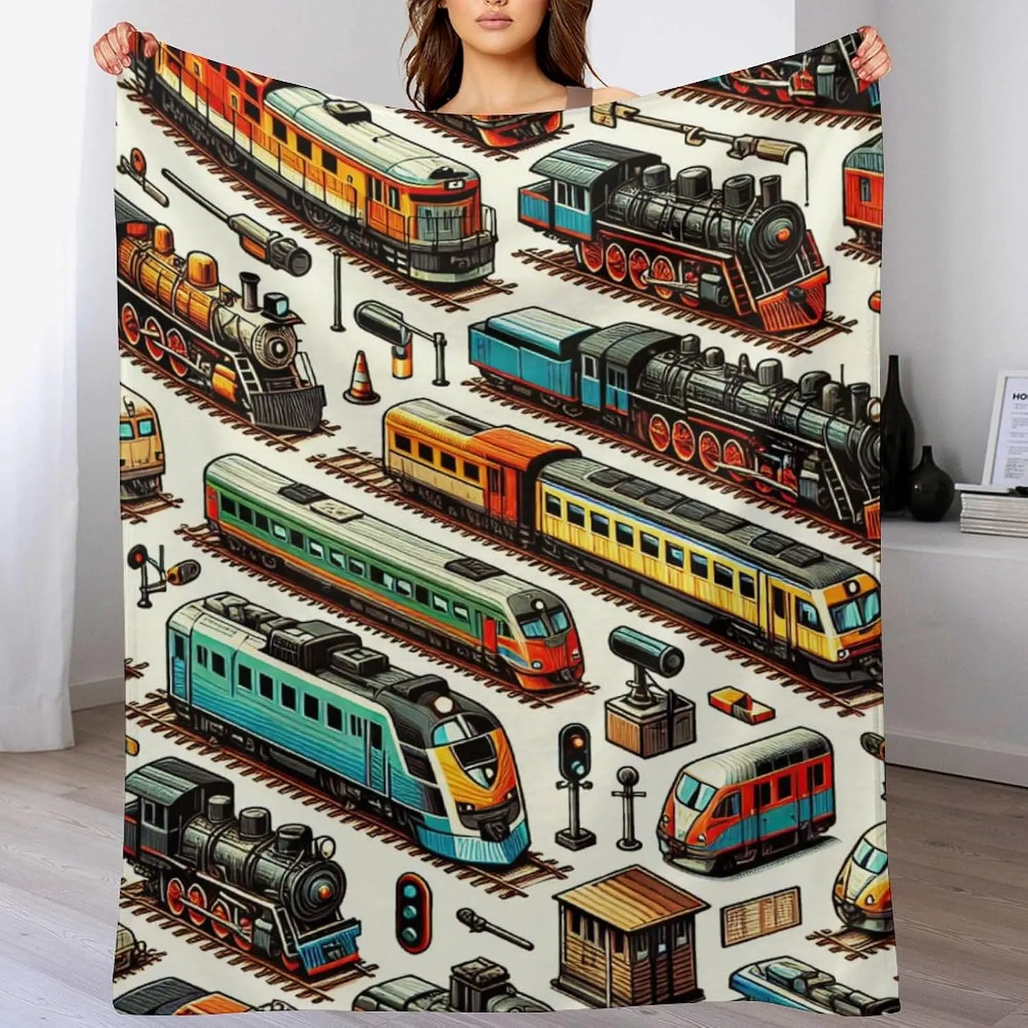 Soft Flannel Train Blanket - Warm Throw Blankets for Girls & Boys - All Season Lap, Chair, Sofa - 50"x40"