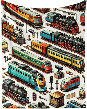 Soft Flannel Train Blanket - Warm Throw Blankets for Girls & Boys - All Season Lap, Chair, Sofa - 50"x40"