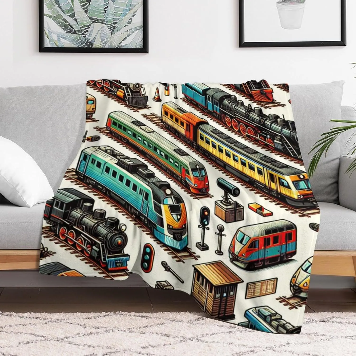 Soft Flannel Train Blanket - Warm Throw Blankets for Girls & Boys - All Season Lap, Chair, Sofa - 50"x40"