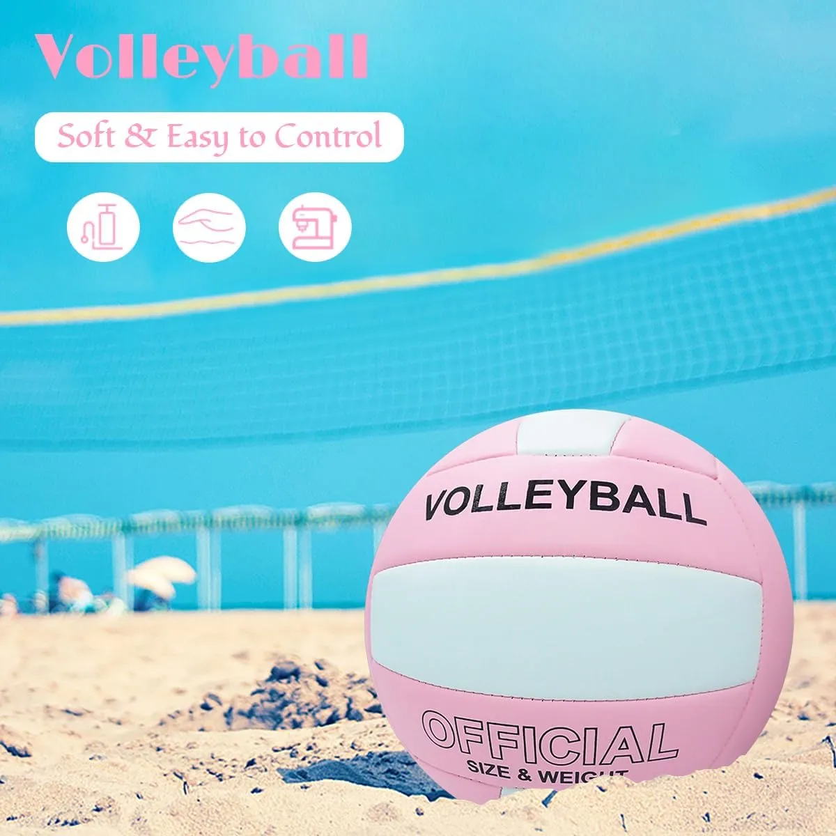 Soft Volleyball Official Size 5 for Indoor Outdoor Beach Pool Gym Training, 1 Volleyball with 1 Pump & 2 Air Needles for Girls Boys Beginner Teenager Adult