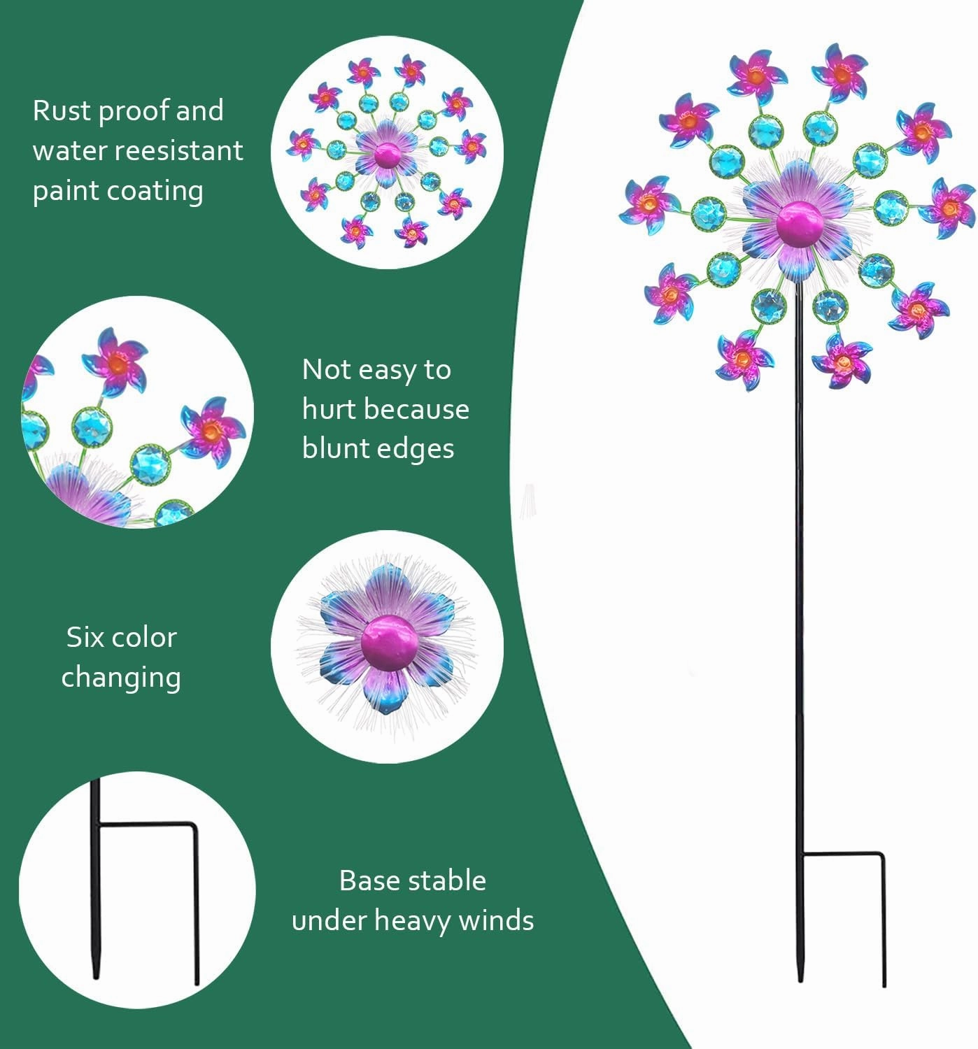 Solar Flower Wind Spinners for Yard and Garden, 40 Inch Solar Windmill Garden Whirligig Kinetic Spinners Decor for Lawn, Patio&Yard, Metal Wind Outdoor Sculpture