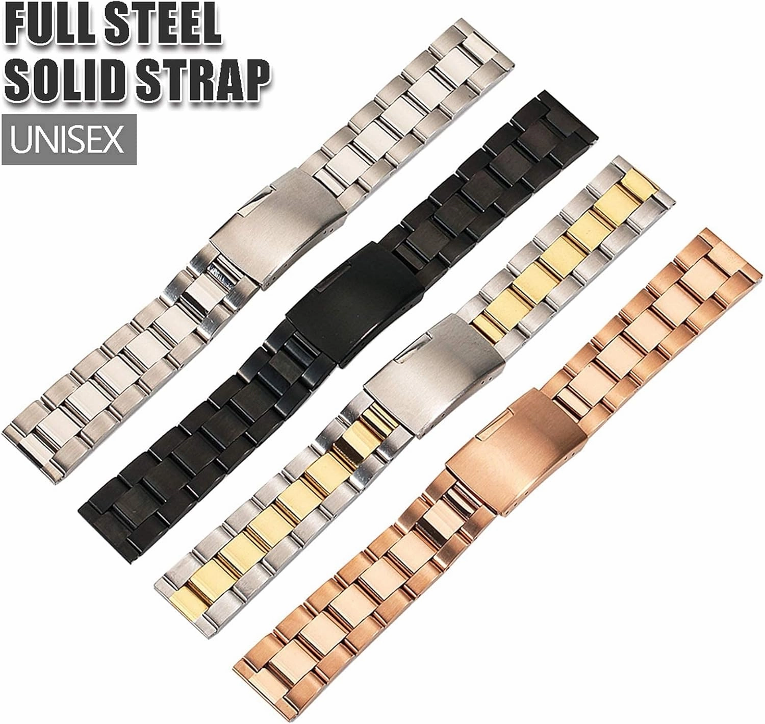 solid full stainless steel watch band wristwatch women straps men's accessories 16 18 20 22 24 26 28 30mm