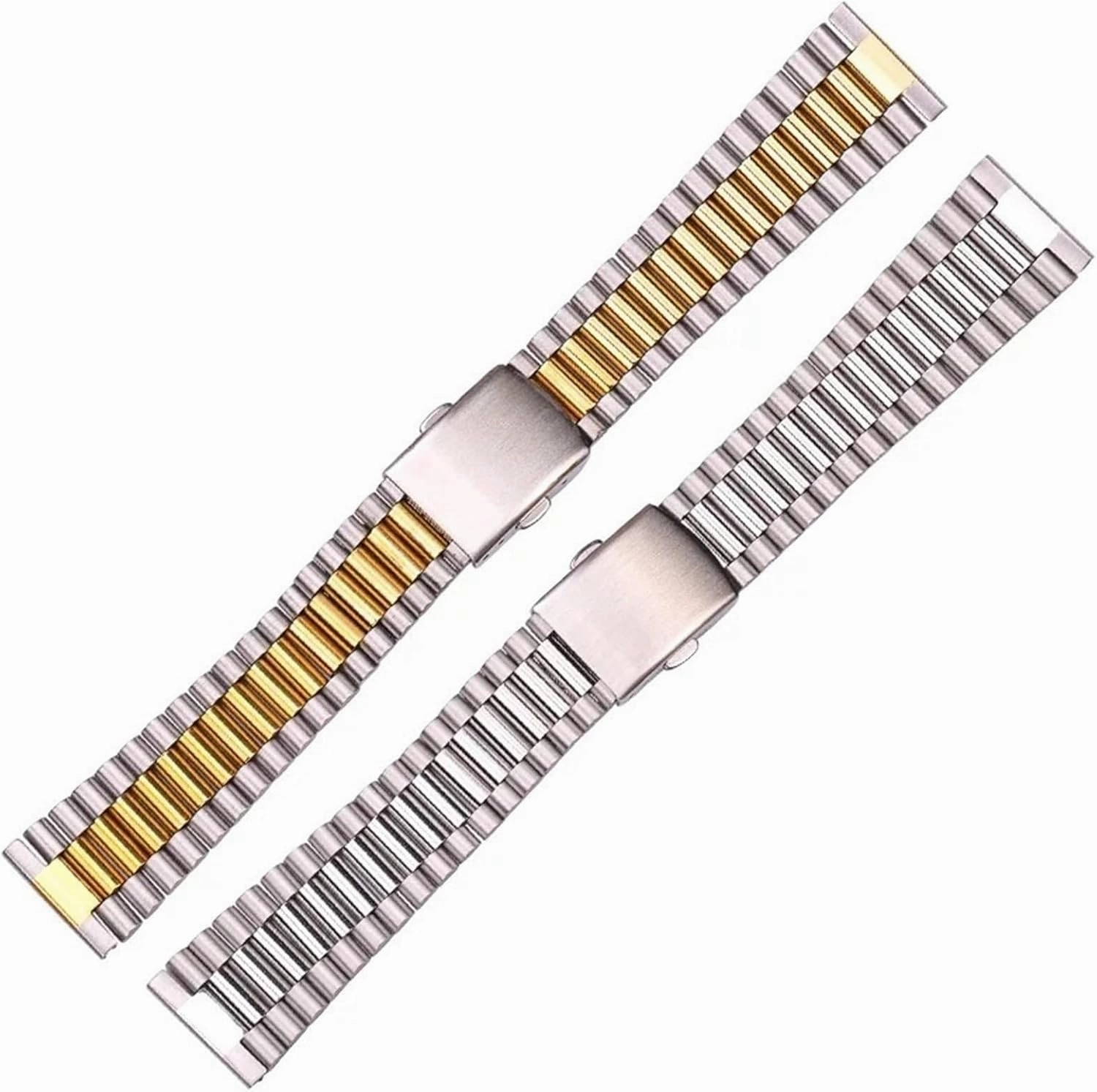 Solid Stainless Steel Bracelet Strap Silver Gold Watchband 14mm 16mm 18mm 20mm Metal Double Clasp Men Women Watch Band
