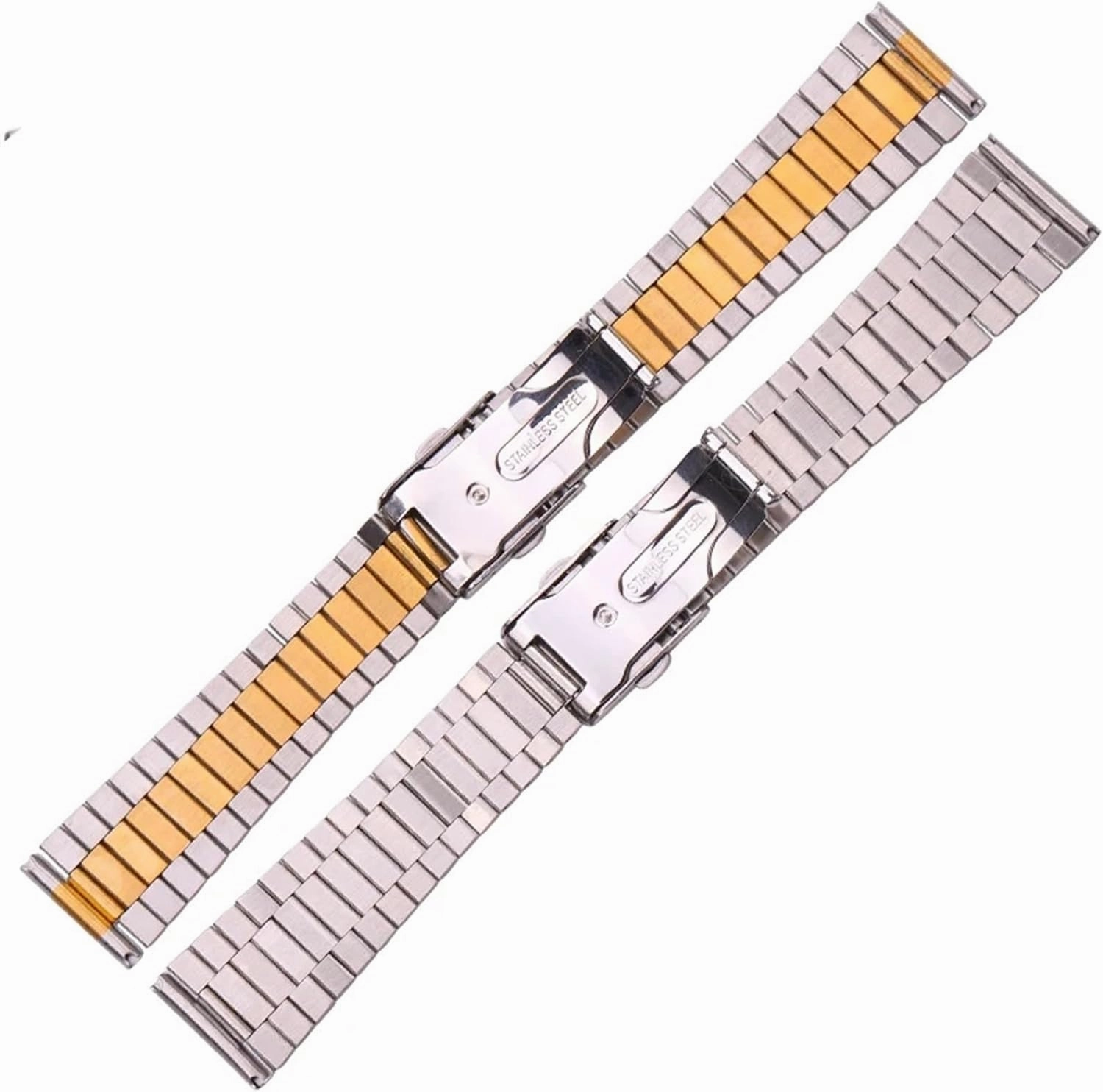 Solid Stainless Steel Bracelet Strap Silver Gold Watchband 14mm 16mm 18mm 20mm Metal Double Clasp Men Women Watch Band