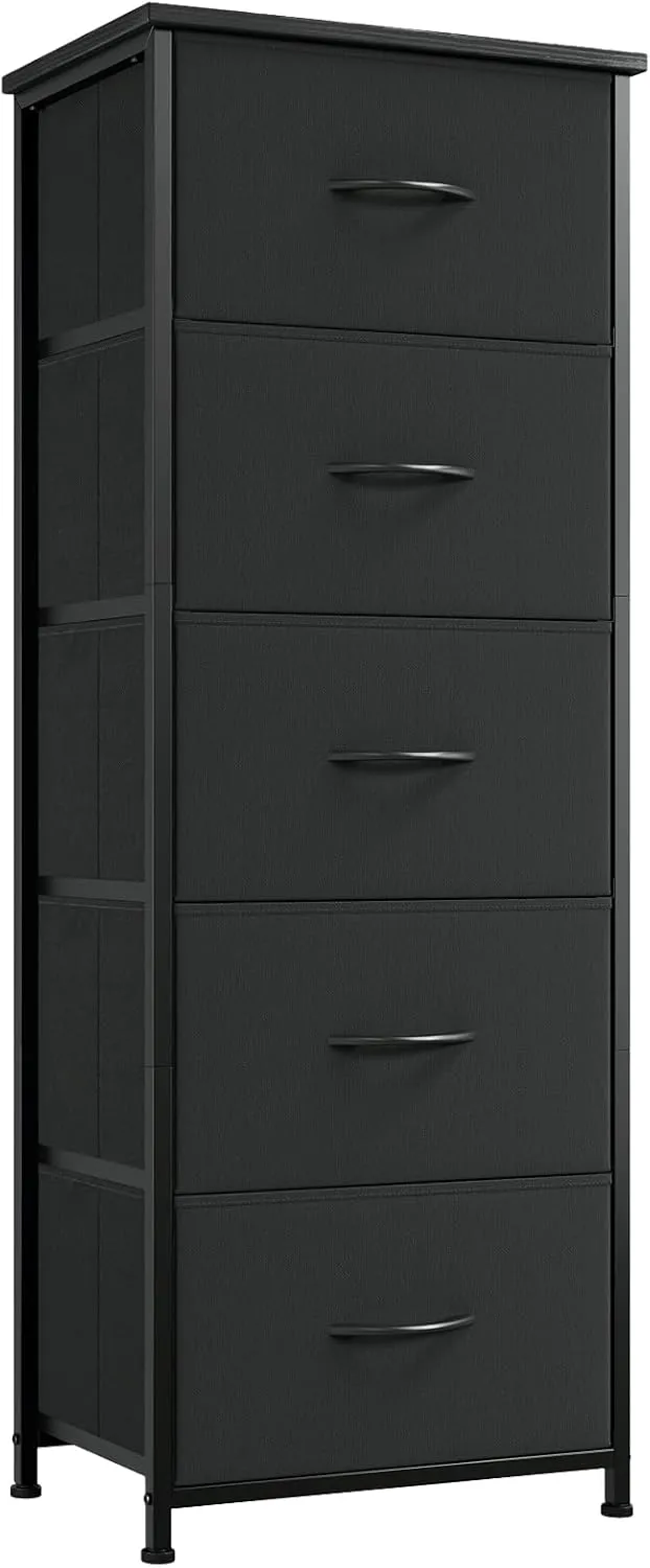 Somdot Tall Dresser for Bedroom with 5 Drawers, Storage Organizer Chest of Drawers with Removable Fabric Bins for Closet Bedside Nursery Laundry Living Room Entryway Hallway, Black