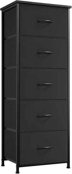 Somdot Tall Dresser for Bedroom with 5 Drawers, Storage Organizer Chest of Drawers with Removable Fabric Bins for Closet Bedside Nursery Laundry Living Room Entryway Hallway, Black
