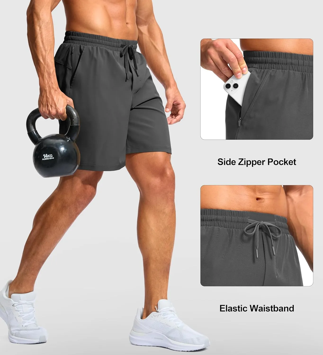 Soothfeel Men's Athletic Running Shorts with Zipper Pocket 5 Inch /7 Inch Quick Dry Tennis Gym Workout Shorts for Men