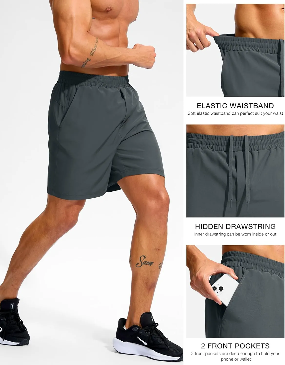 Soothfeel Men's Athletic Workout Shorts with Zipper Pocket 5"/7" Running Gym Shorts for Men Lightweight Quick Dry Tennis