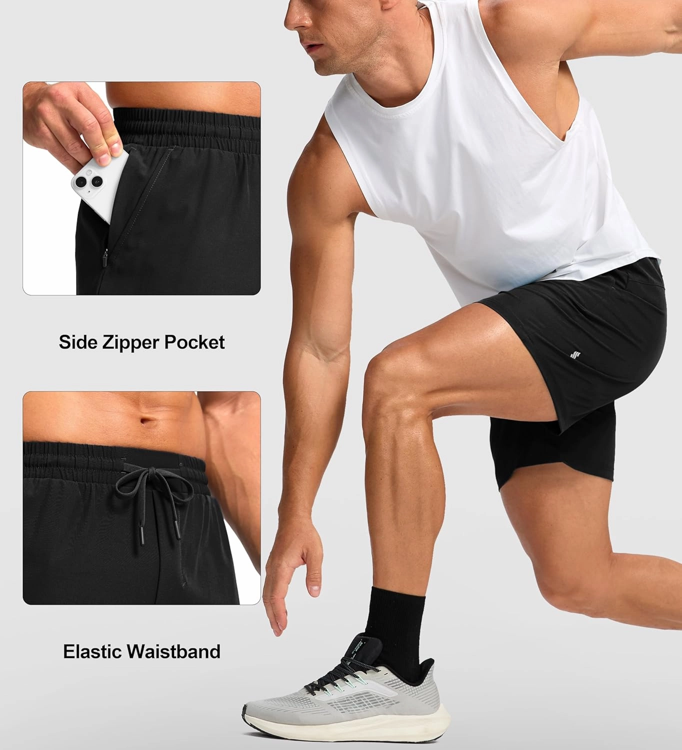 Soothfeel Men's Athletic Running Shorts with Zipper Pocket 5 Inch /7 Inch Quick Dry Tennis Gym Workout Shorts for Men