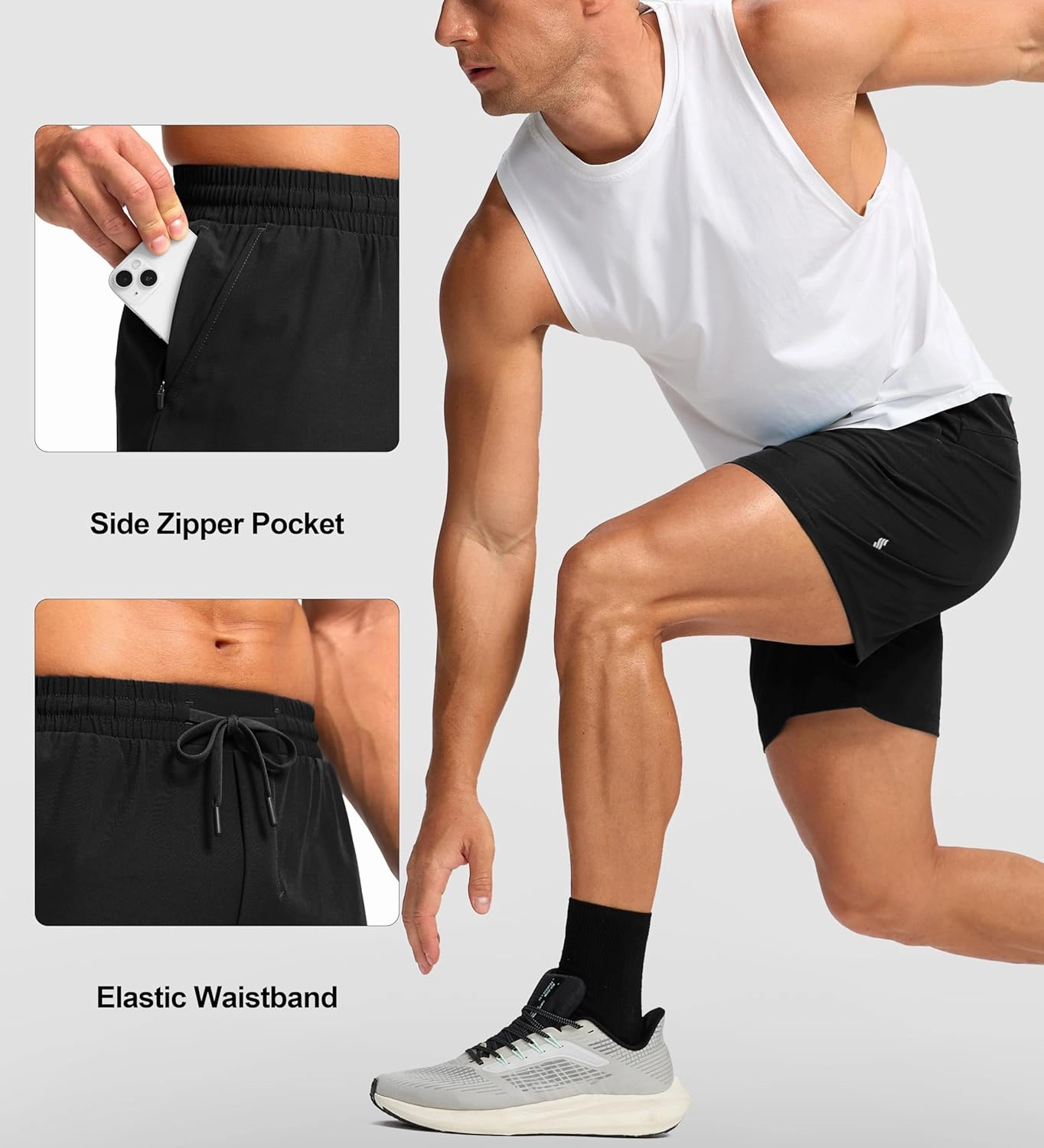 Soothfeel Men's Athletic Running Shorts with Zipper Pocket 5 Inch /7 Inch Quick Dry Tennis Gym Workout Shorts for Men