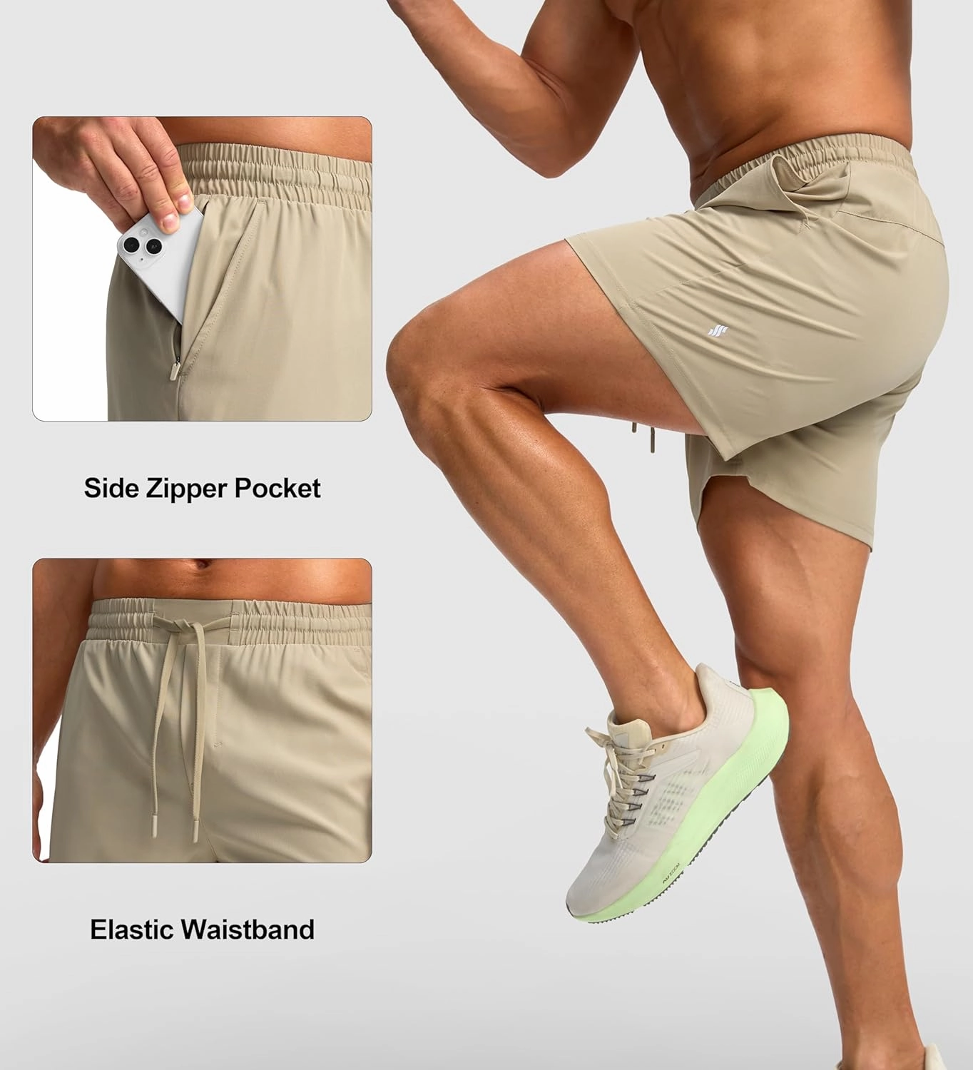 Soothfeel Men's Athletic Running Shorts with Zipper Pocket 5 Inch /7 Inch Quick Dry Tennis Gym Workout Shorts for Men
