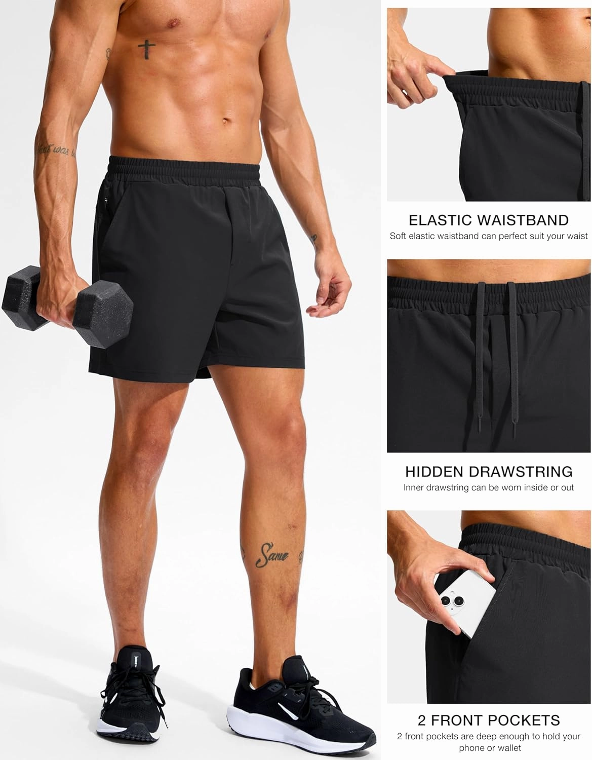 Soothfeel Men's Athletic Workout Shorts with Zipper Pocket 5"/7" Running Gym Shorts for Men Lightweight Quick Dry Tennis