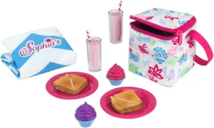 Sophia's Picnic Lunch Accessories Set with Pretend Food, Drinks, Napkins, Blanket and Thermal Cooler for 18" Dolls, Multicolor