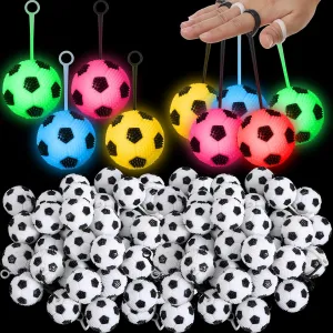 Sotiff 60 Pcs Light up Stress Soccer Ball Bulk Bouncy LED Flashing Squeaky Ball with Rope Rubber for Sensory Toys Carnival Boys Girls Gifts Birthday Glowing Party Favors Easter Goodie Bag Grad Gift
