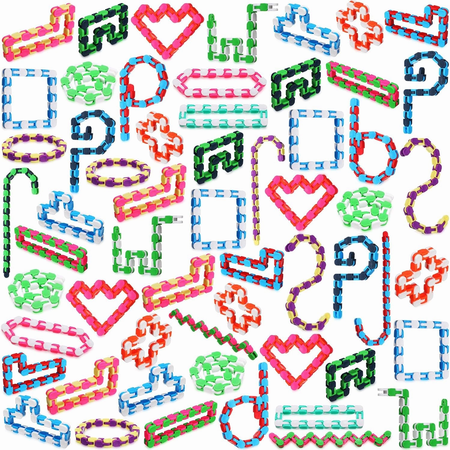 Sotiff 60 Pieces Wacky Track Fidget Toy Fidget Wacky Tracks Snap Colorful Snake Toys Gifts for Kids Adult Autism Stress Relief Therapy Toys Keeps Mind Focused(Vivid Color,24 Links)