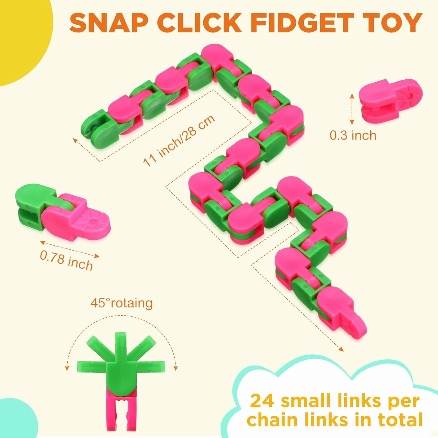 Sotiff 60 Pieces Wacky Track Fidget Toy Fidget Wacky Tracks Snap Colorful Snake Toys Gifts for Kids Adult Autism Stress Relief Therapy Toys Keeps Mind Focused(Vivid Color,24 Links)