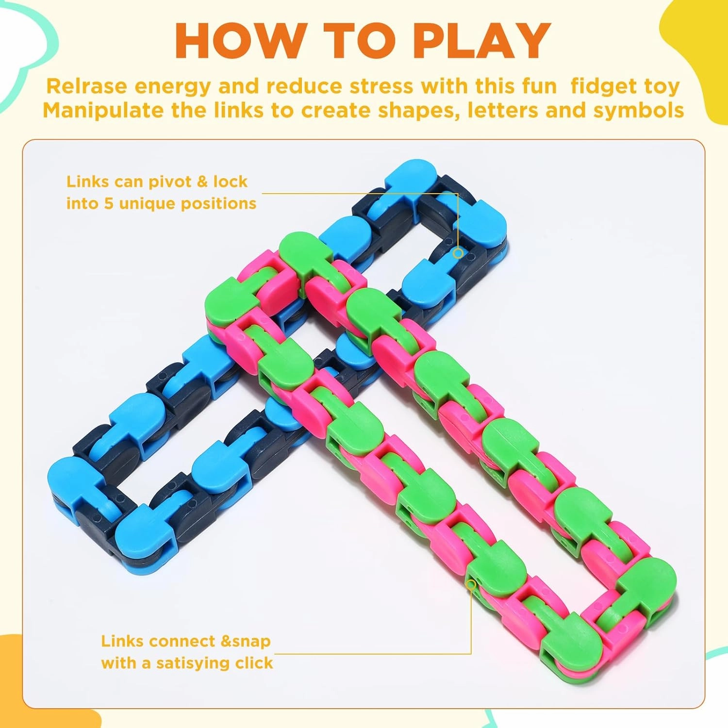 Sotiff 60 Pieces Wacky Track Fidget Toy Fidget Wacky Tracks Snap Colorful Snake Toys Gifts for Kids Adult Autism Stress Relief Therapy Toys Keeps Mind Focused(Vivid Color,24 Links)