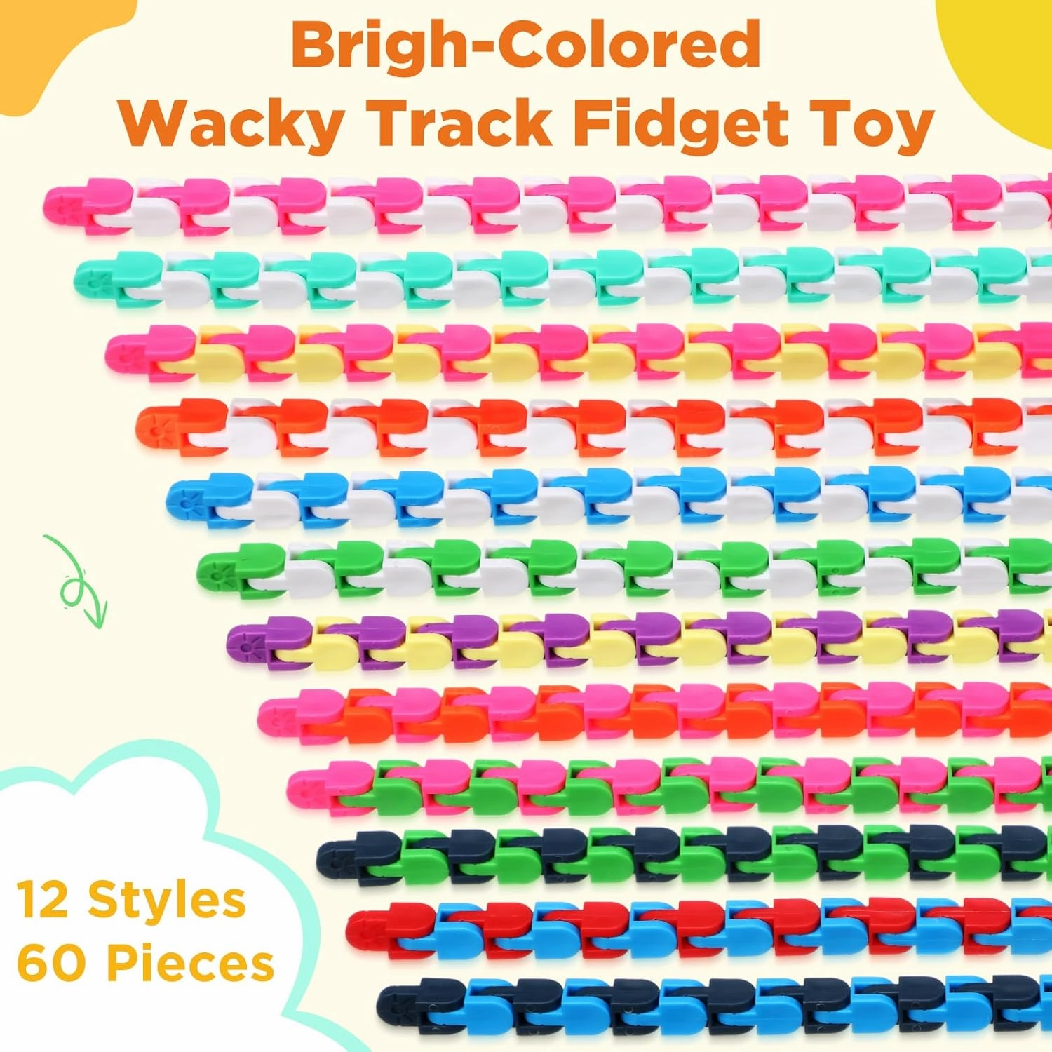 Sotiff 60 Pieces Wacky Track Fidget Toy Fidget Wacky Tracks Snap Colorful Snake Toys Gifts for Kids Adult Autism Stress Relief Therapy Toys Keeps Mind Focused(Vivid Color,24 Links)