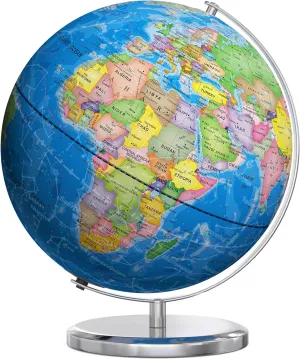SOUNDANCE 13 Inch World Globe with Stable Heavy Metal Base, Educational Globe for Kids Learning, Large Globe Lamp with Colorful HD World Map Details, Constellation, Blue