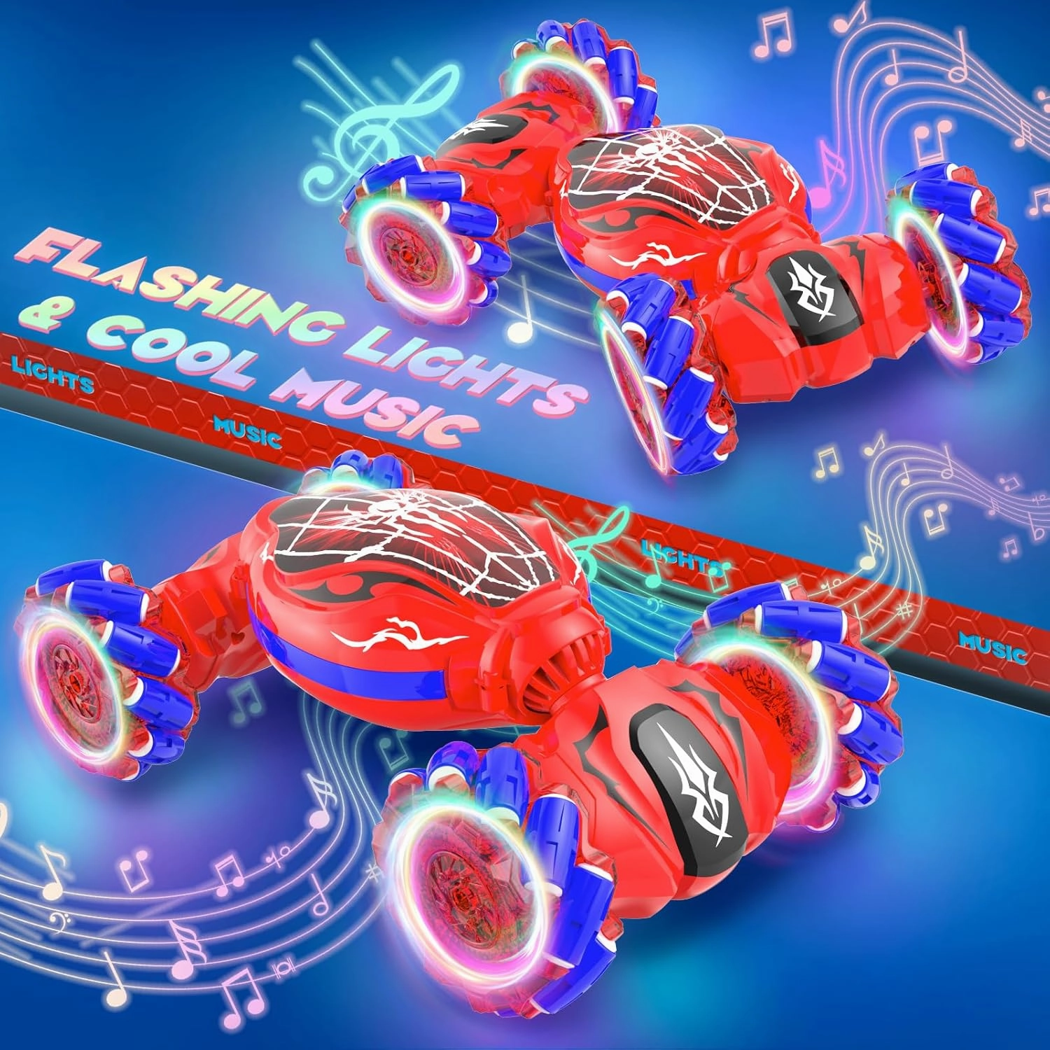Spider Gesture Sensing RC Stunt Car, Hand Controlled and 2.4GHz Remote Control Toy Car with Light Music, 360° Rotation Gesture Sensor Spider Toy for 3 4 5 6 7 8 Year Old Kids Boys Girls Gifts