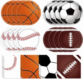 Sports Birthday Party Decorations 80Pcs Sports Party Plates and Napkins Baseball Football Soccer Basketball Rugby Disposable Paper Plates Napkins for Boy Birthday Party Decoration Supplies Favors