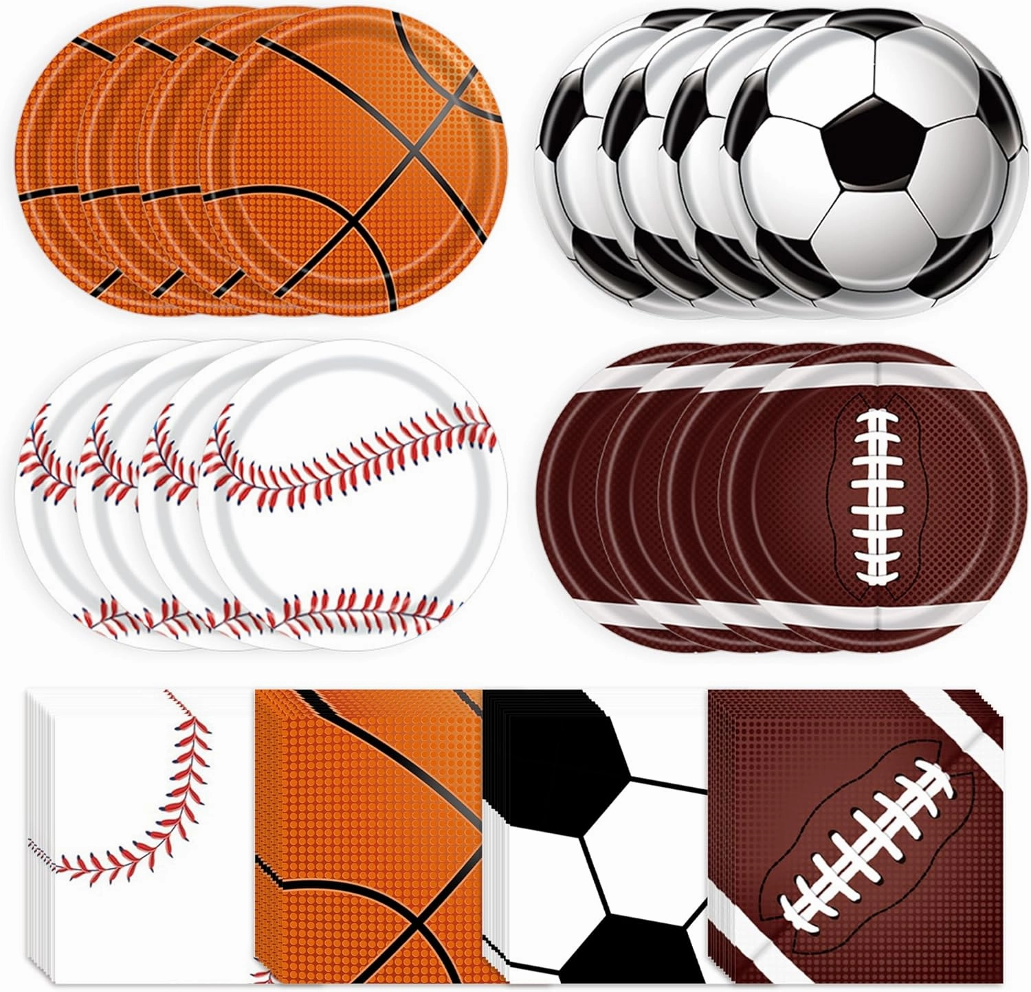 Sports Birthday Party Decorations 80Pcs Sports Party Plates and Napkins Baseball Football Soccer Basketball Rugby Disposable Paper Plates Napkins for Boy Birthday Party Decoration Supplies Favors