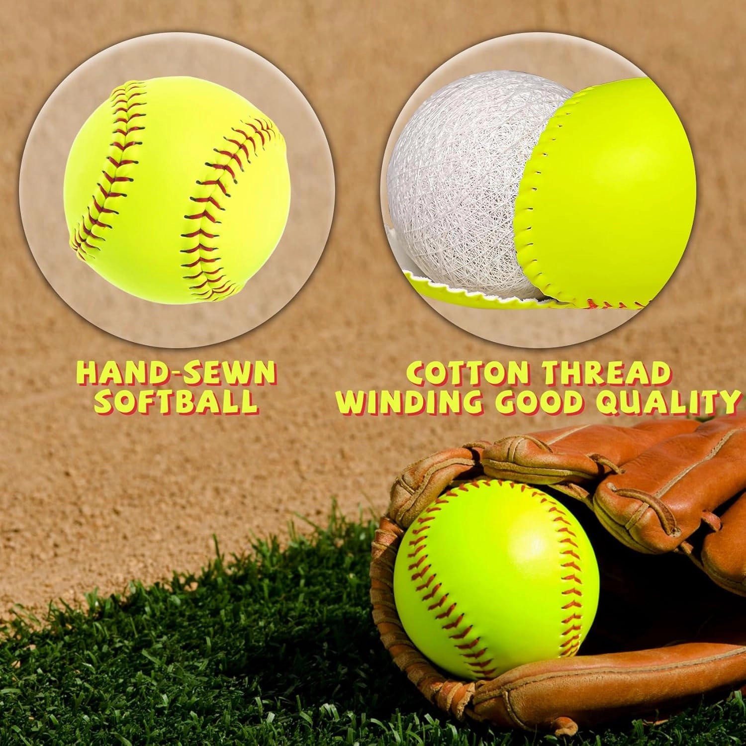 Sports Practice Softballs - 12-Inch Official Size and Weight Slowpitch Softball, Unmarked & Leather Covered Training Ball for Games, Practice and Training