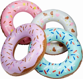 Sprinkle Donut Pool Floats - 4 Pack - 20 Inch - Inflatable Floaties for Kids - Fun Summer Water Toy for Pool Parties and Decorations