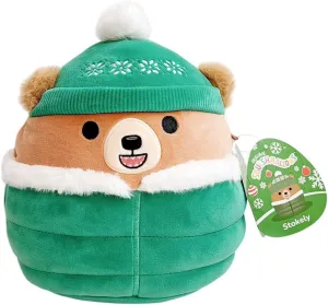 Squishmallows Original 8-Inch Official Jazwares Christmas Holiday Puffer Jacket Specialty 2024 Plush Stuffed Animal Toy - Add to Your Squad - Gift for Kids, Girls & Boys (Stokely The Bear)