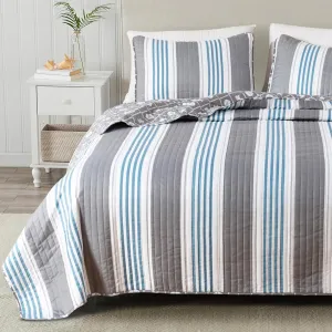 St. Croix Coastal Quilt Bedding Set, 3-Piece Reversible All Season Bedspread with Shams. Lightweight Nautical Quilted Coverlet. Blue/Grey