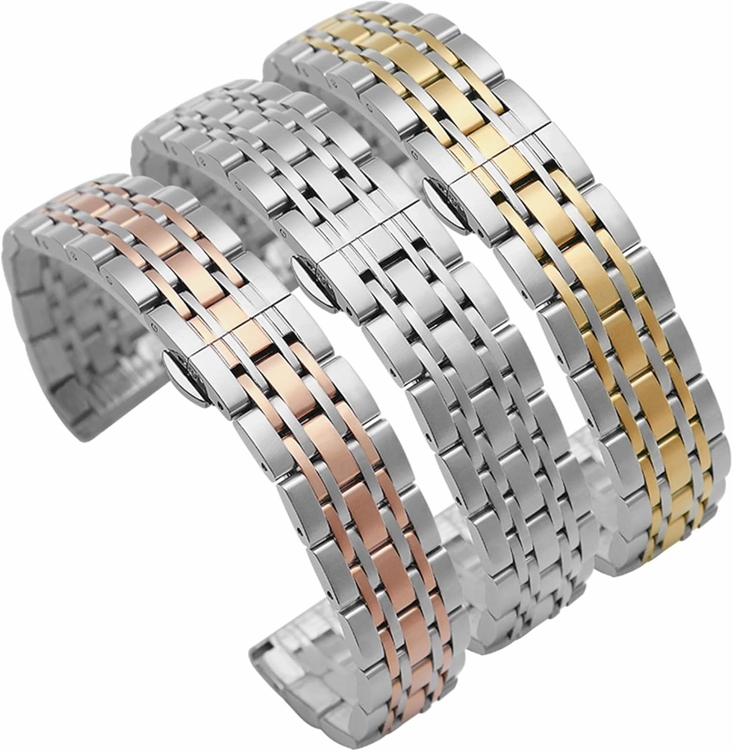 Stainless Steel Metal Watch Band 18mm 20mm Wristband Suitable for Smart Watch Quartz Watch Men Women Universal Folding Buckle Watch Strap