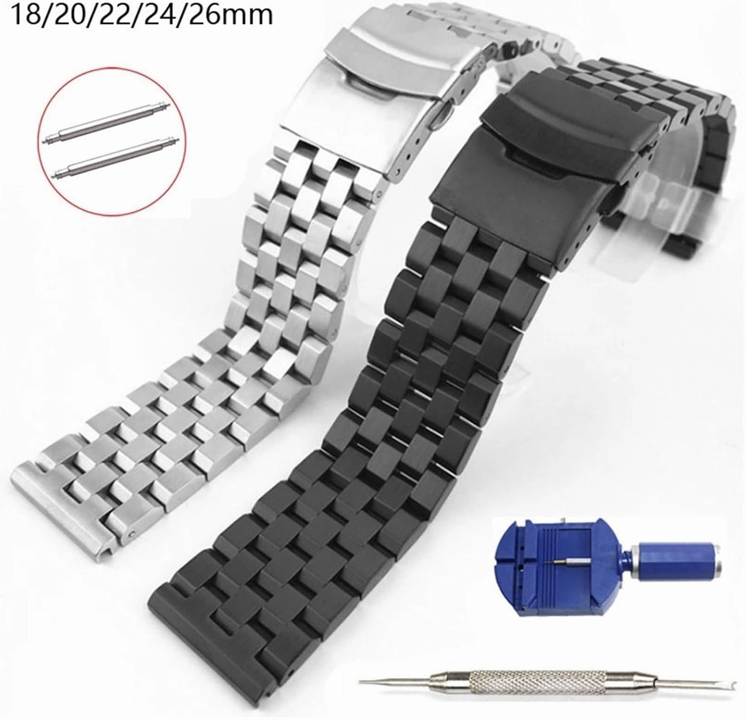 Stainless Steel Strap 18mm20mm Silver Black Metal Strap Women Men Bracelet Replacement Strap Suitable for Smart Watch Quartz Watch(Silver,18mm)