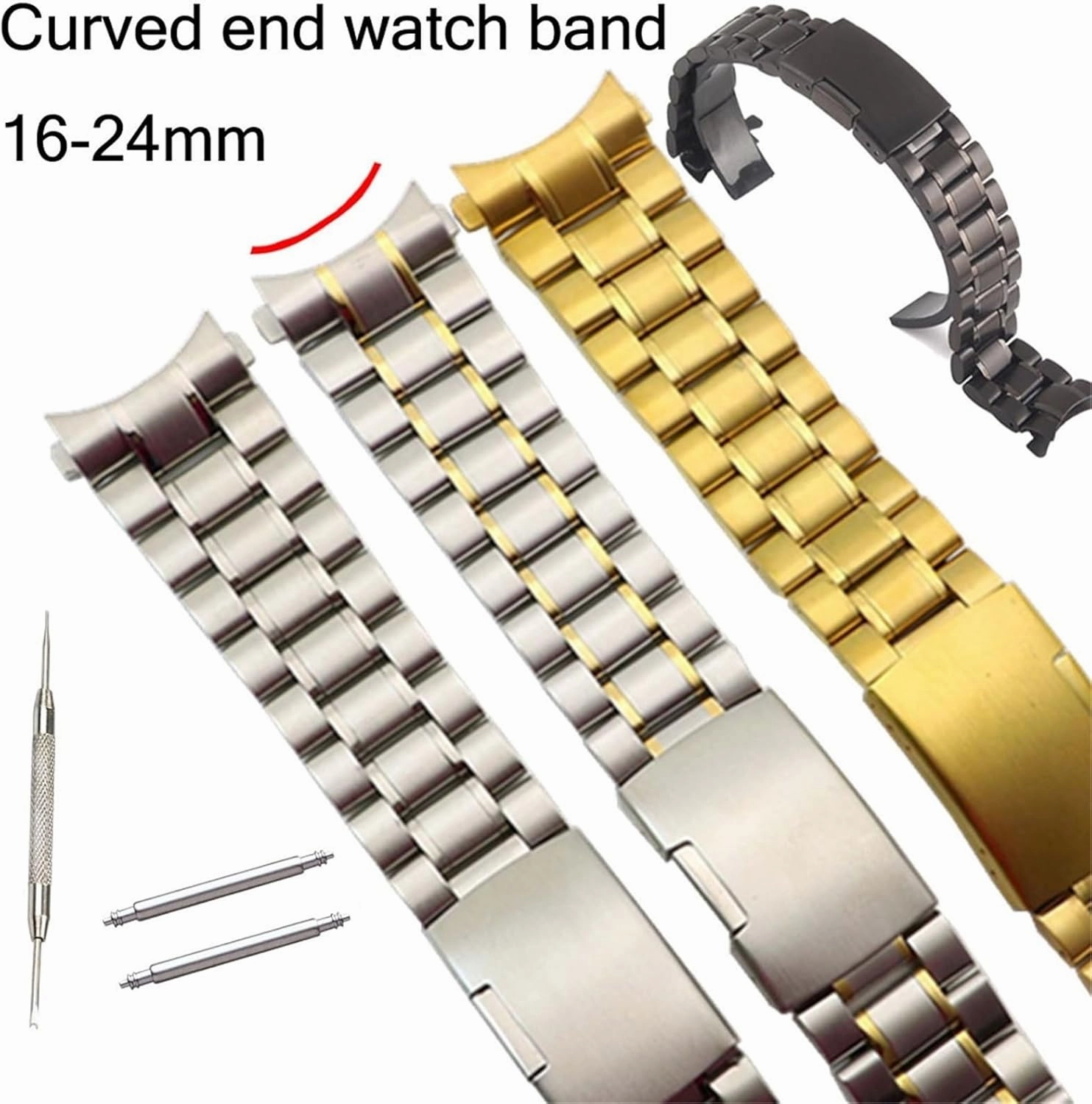 Stainless Steel Watch Band Curved End Metal Wristband 18mm 20mm Mens Womens Universal Watch Band Suitable for Smart Watch Traditional Watch