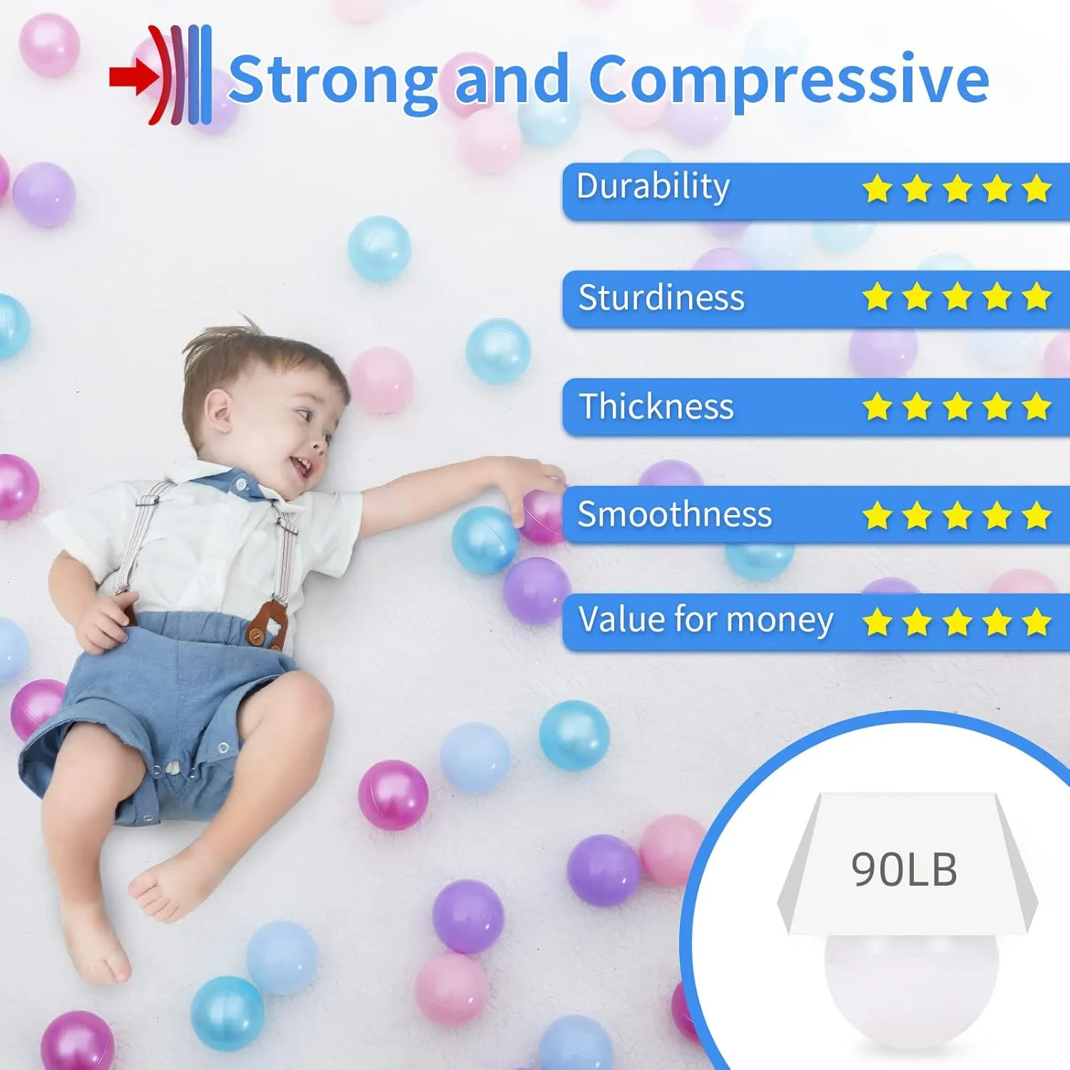 STARBOLO Ball Pit Balls 100 170 Bulk Pack - Crush Proof Non Toxic Plastic Balls Baby Girls Boy Kids Ball Pit | Play Tent Dogs Playhouse Playpen Party,2.2inches.