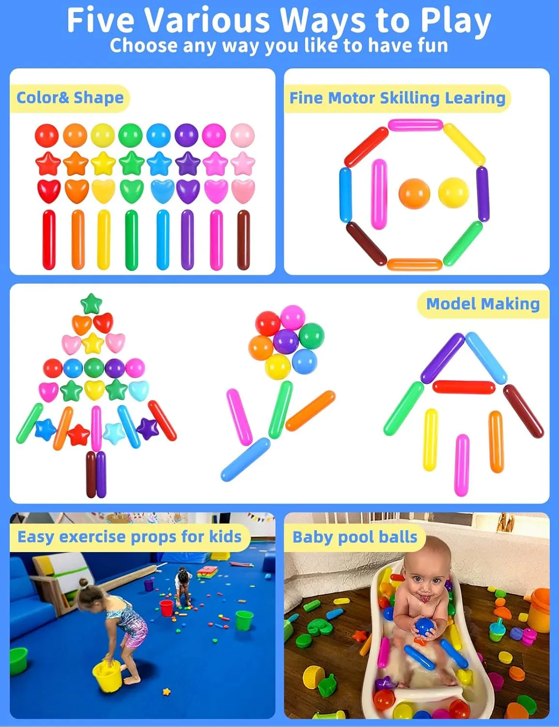 STARBOLO Ball Pit Balls for Toddlers - Colorful 200 Ball Pit Balls Crush Proof Plastic Toy Balls for Toddlers Ball Pits, Ball Pit Play Tent, Baby Pool Water Toys(Rainbow Colors)