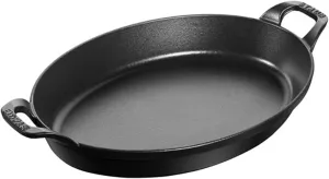 Staub Cast Iron 12.5-inch x 9-inch Oval Baking Dish - Matte Black, Made in France