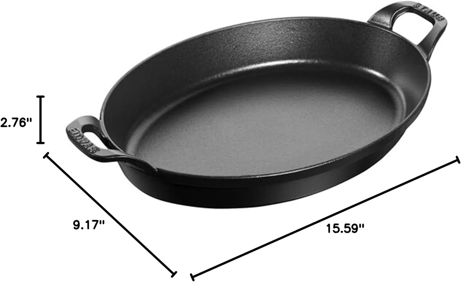 Staub Cast Iron 12.5-inch x 9-inch Oval Baking Dish - Matte Black, Made in France